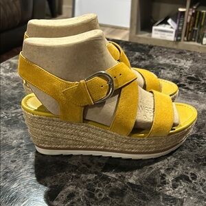 Marc Fisher Yellow Suede Wedge Sandals